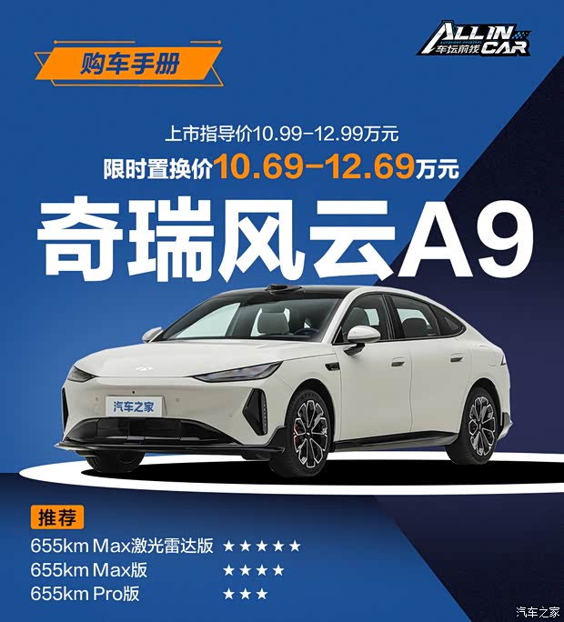 10万出头能跑655公里，顶配还有激光雷达，风云A9怎么选？
